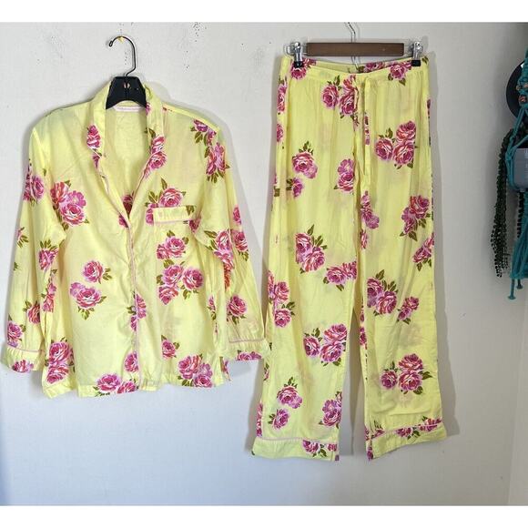 Victoria's Secret Other - VICTORIA'S SECRET Cotton Pajama Pant Set Set S Lime Citron Floral Yellow